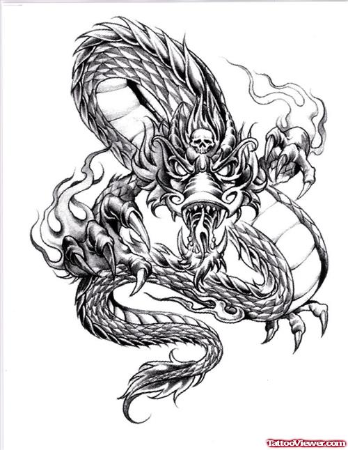 Quality Grey Ink Dragon Tattoo Design