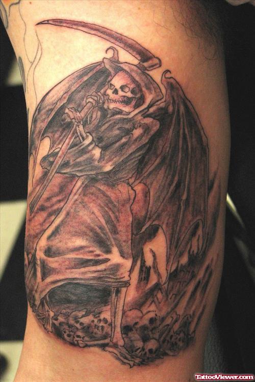 Grim Reaper Dragon Tattoo On Side Rib
