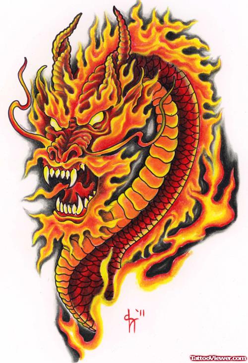 Fire Color Dragon Tattoo Design