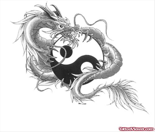 Dragon With Yin Yang Tattoo Design