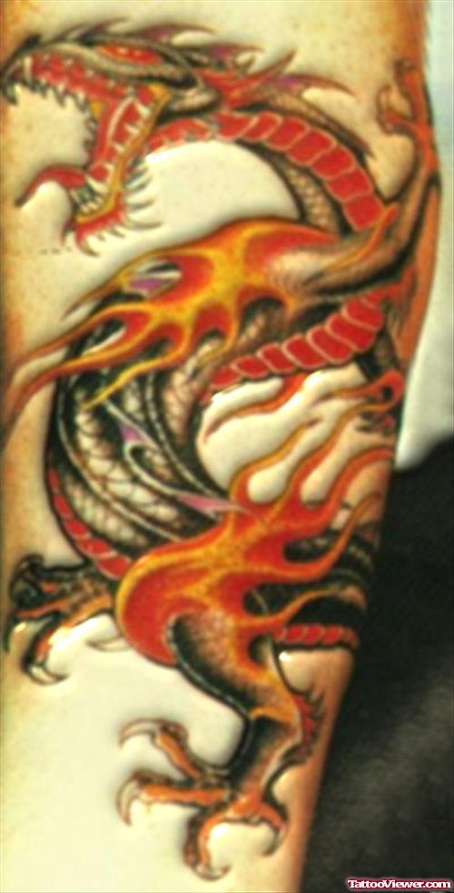 Colored Dragon Tattoo On Arm