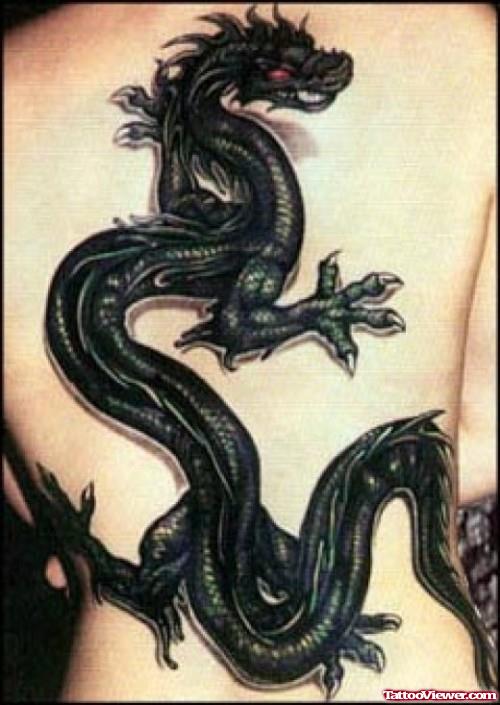 Black Dragon Tattoo On Back Body