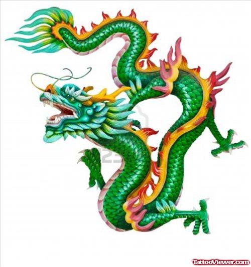Awesome Green Dragon Tattoo Design