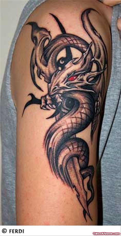 Red Eyes Dragon Tattoo On Half Sleeve