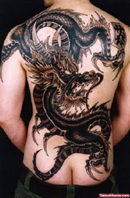 Full Back Dark Ink Dragon Tattoo
