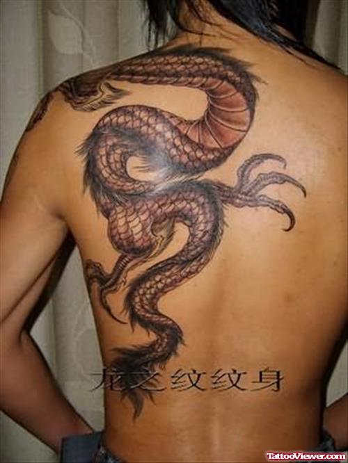Chinese Dragon Tattoo On Left Back Shoulder