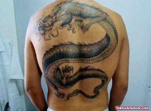 Back Body Grey Ink Dragon Tattoo For Men