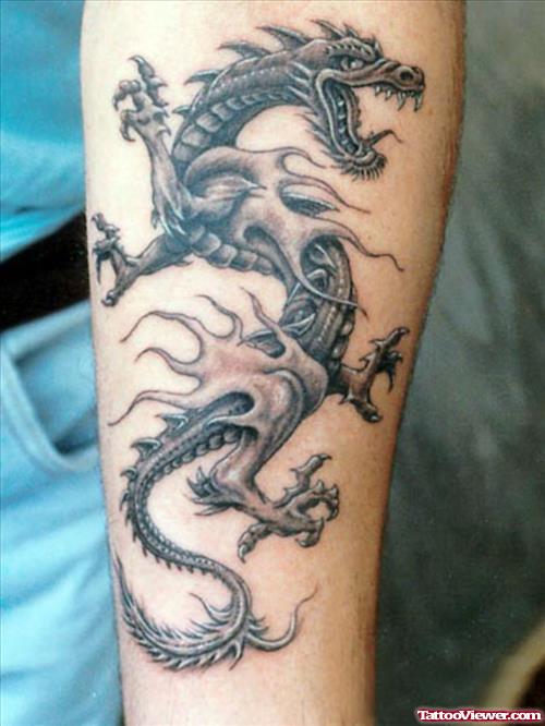 Arm Grey Ink Dragon Tattoo