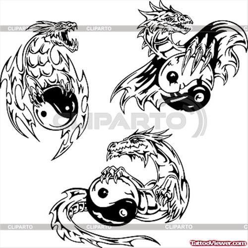 Yin Yang Dragons Tattoos Design