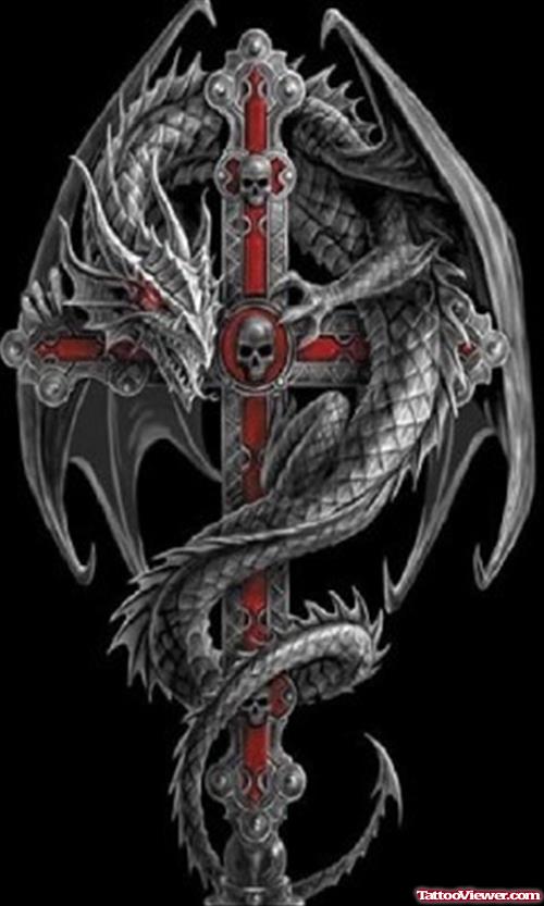Dragon And Cross Tattoo Design