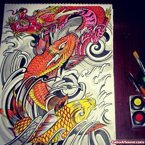 Colored Dragon Tattoos Designs