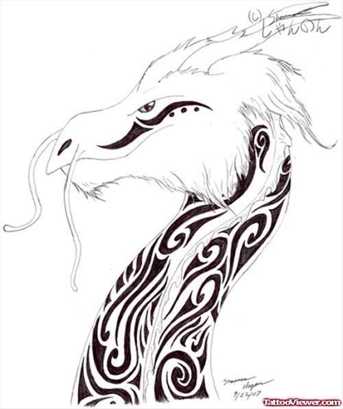 Amazing Black Tribal Dragon Tattoos Design