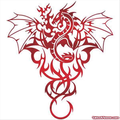 Red Ink Tribal Dragon Tattoo Design