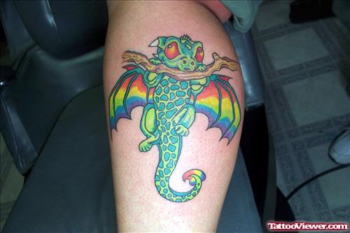 Colorful Dragon Tattoo On Leg