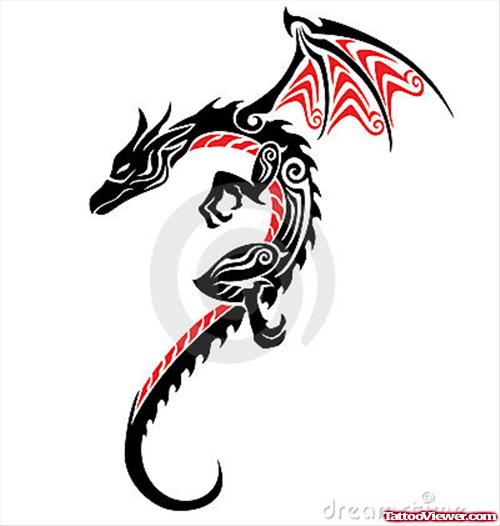 Black And Red Ink Tribal Dragon Tattoo Design