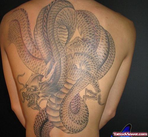 Amazing Grey Ink Dragon Tattoo On Full Back