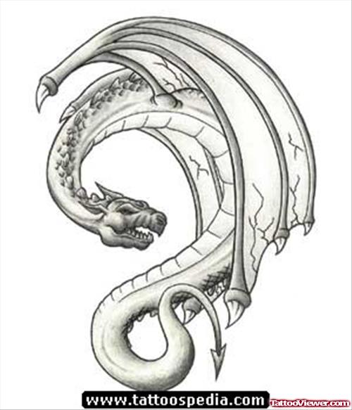 Amazing Grey Ink Dragon Tattoo Design