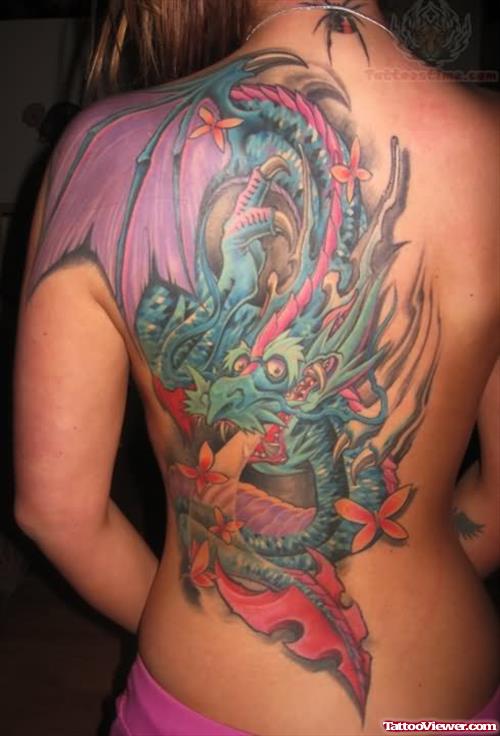 Color Dragon Tattoo On Back Shoulder
