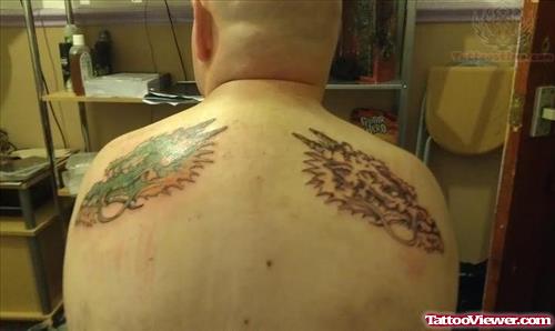 Dragon Head Tattoos On Back Shoulders