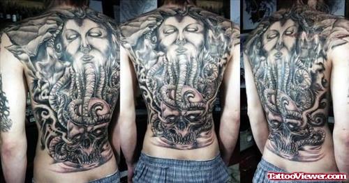 Dragon And Skull Tattoo On Back
