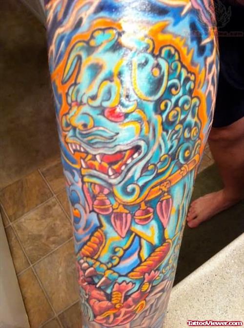 Color Dragon Tattoo On Leg