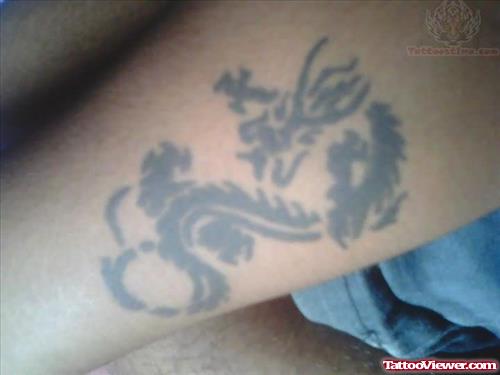 Black Ink Small Dragon Tattoo