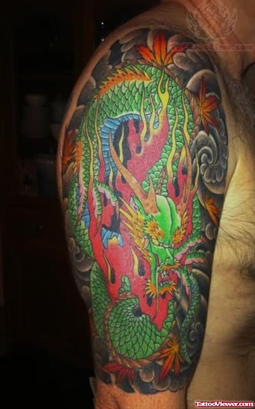 Green Dragon Tattoo On Biceps