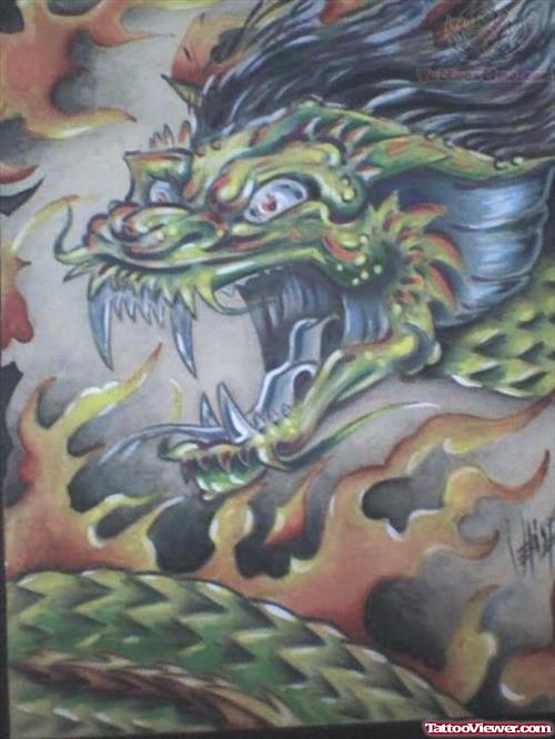Dragon Head Colorful Tattoo