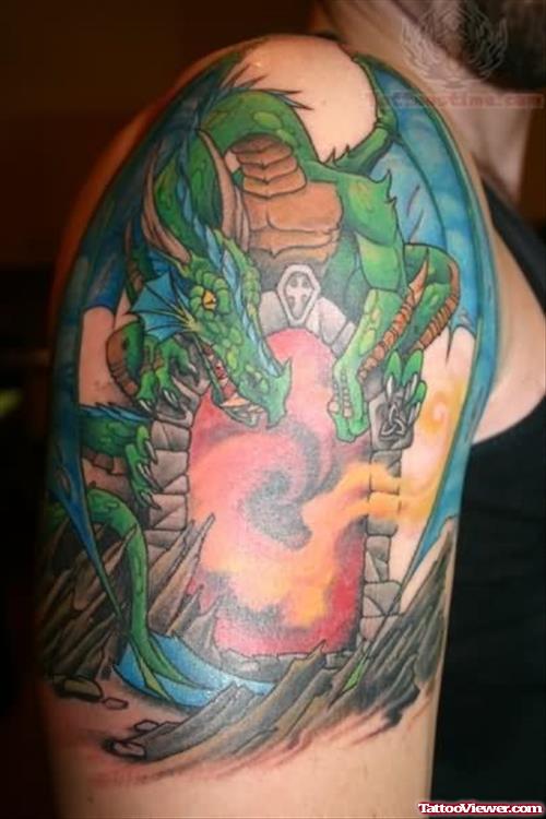 Dragon color Ink Tattoo On Shoulder