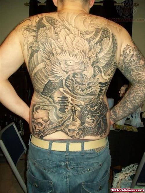 Dragon And Skull Tattoos On Back