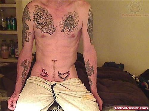 Dragon And Bull Tattoo On Chest