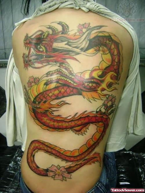 Red dragon Tattoo On Full Back
