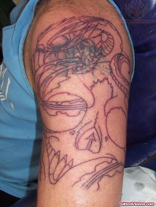 Otline Dragon Tattoo On Shoulder