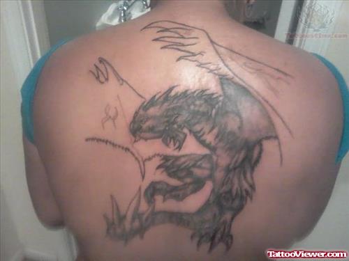 Dragon Koi Tattoo On Upperback