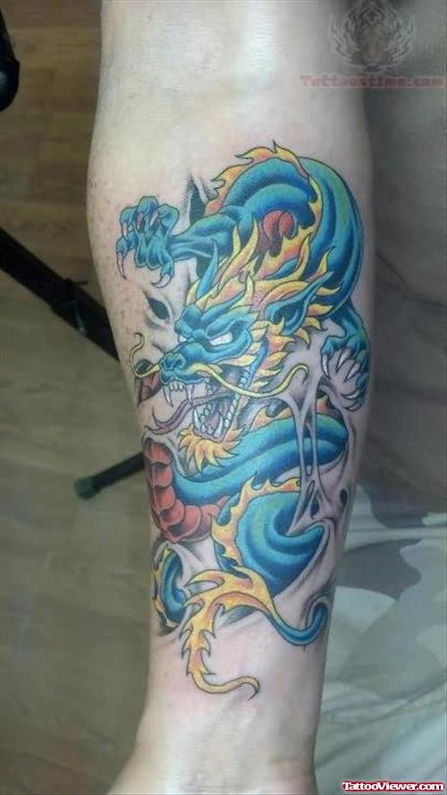 Blue Dragon Tattoo On Arm