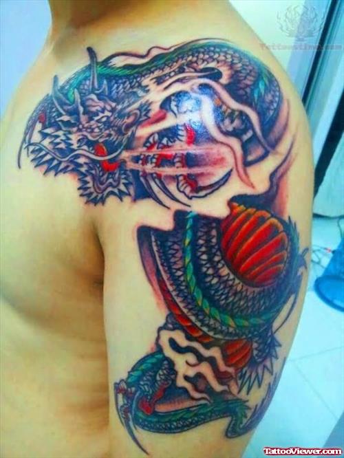 Dragon Tattoo On Shoulder And Bicep
