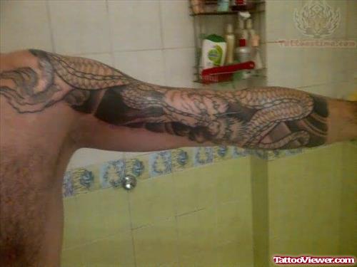Dragon Snake Tattoo On Half Sleeve