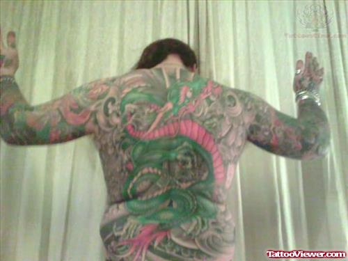 Color Ink Dragon Tattoo On Back