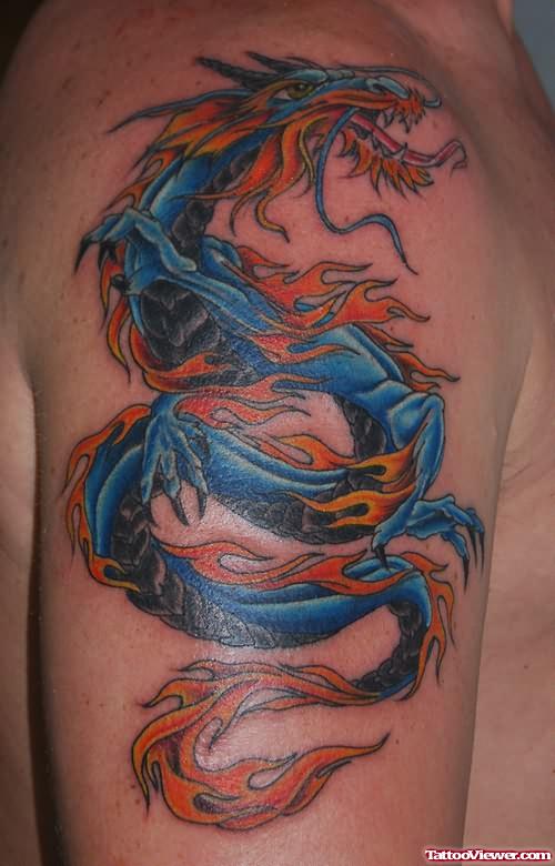 Crawling Dragon Tattoo On Shoulder