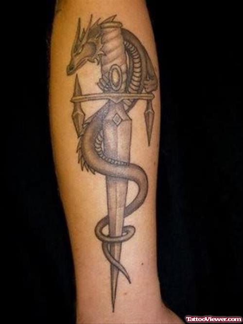 Long Black Dragon Tattoo