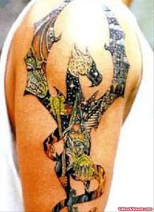 Elegant Dragon Tattoo On Shoulder