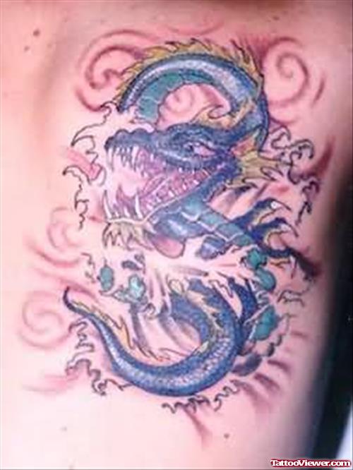 Colorful Dragon Tattoo On Chest