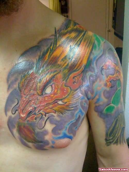 Flame Dragon Tattoo On Shoulder
