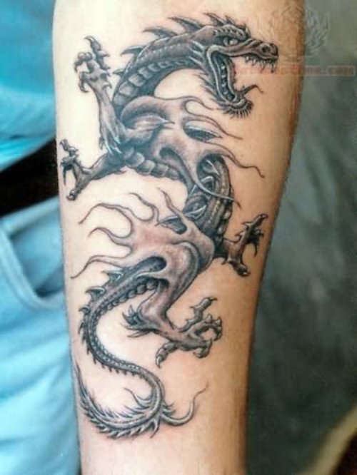 Flaming Dragon Tattoo On Arm