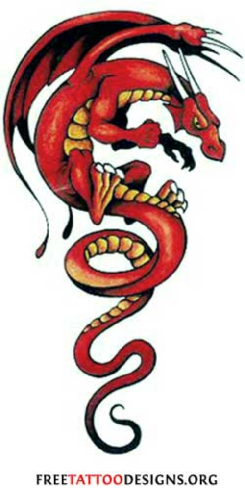 Nice Red Ink Dragon Tattoo Design