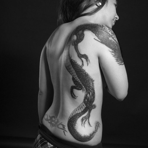 Dragon Tattoo On Girl Right Back