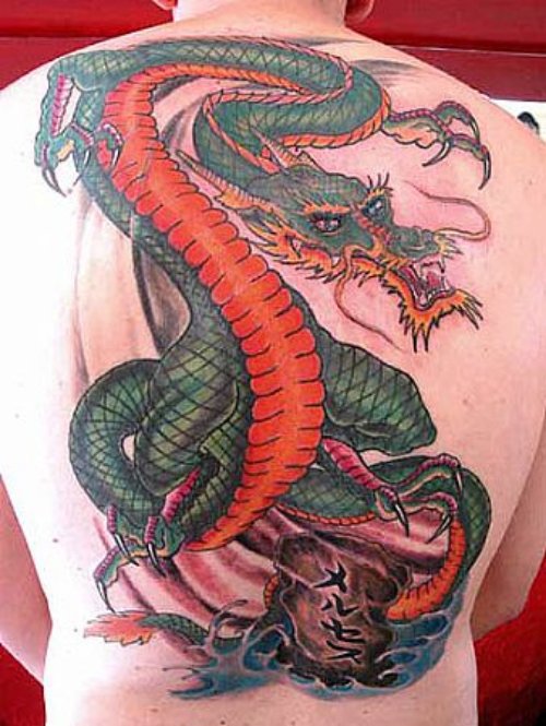 Awesome Colored Dragon Tattoo On Man Back