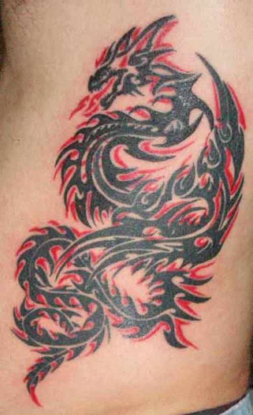 Black And Red Ink Chinese Dragon Tattoo