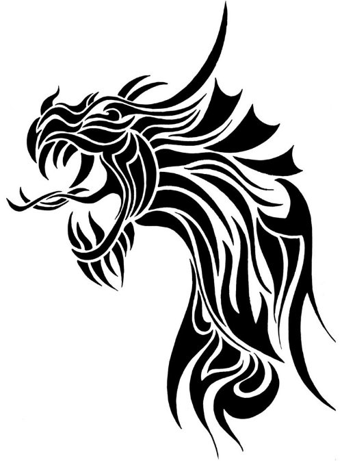 Black Ink Tribal Dragon Head Tattoo Design