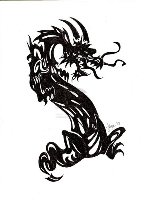 Chinese Tribal Black Dragon Tattoo Design